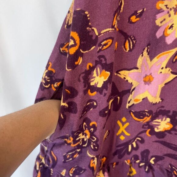 Sonoma Purple Floral Print Linen Blend Sleeveless Aline Dress Size Petite Medium - Picture 6 of 11